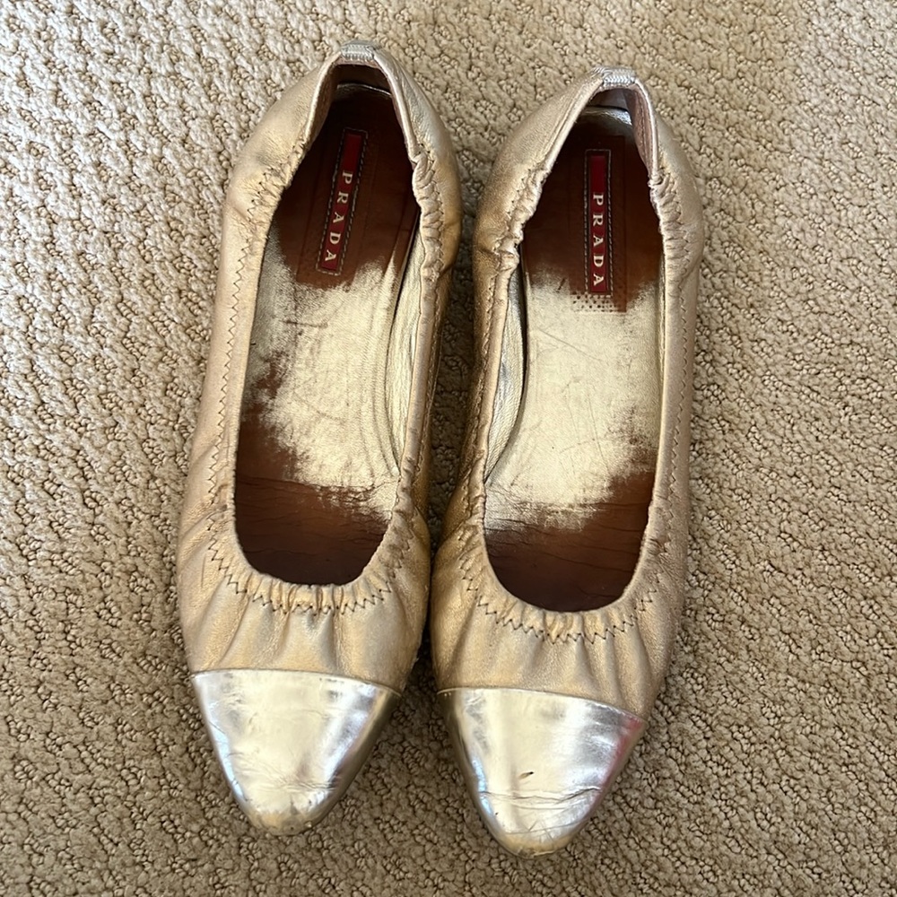 Prada gold flats